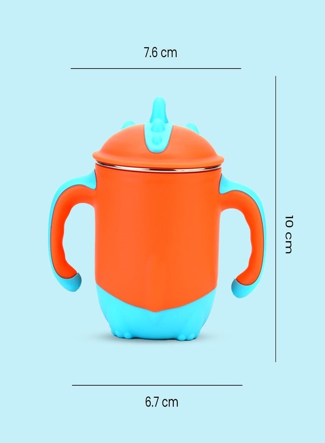 ONE AND ONLY Sipper Cup & Water Bottle with Handle for Babies, Dino Theme Steel Spill Proof Training Toddlers & Kids | 220ml BPA-Free Feeding Sippy Cup (Orange) - Image 5
